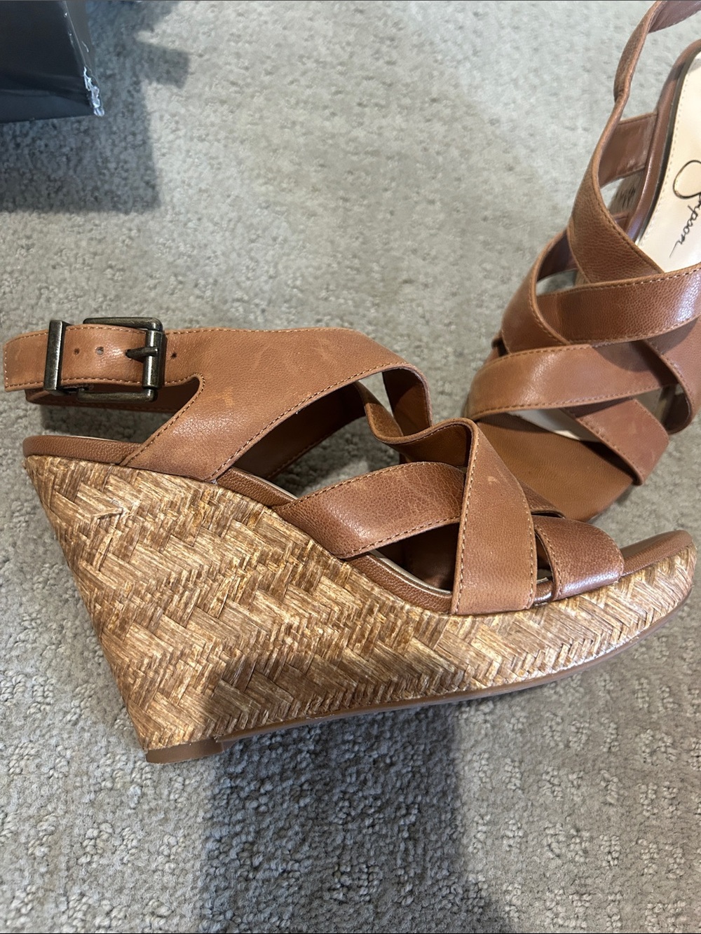 Jessica Simpson Tan Crisscross Wedge Sandals - Picture 2 of 5